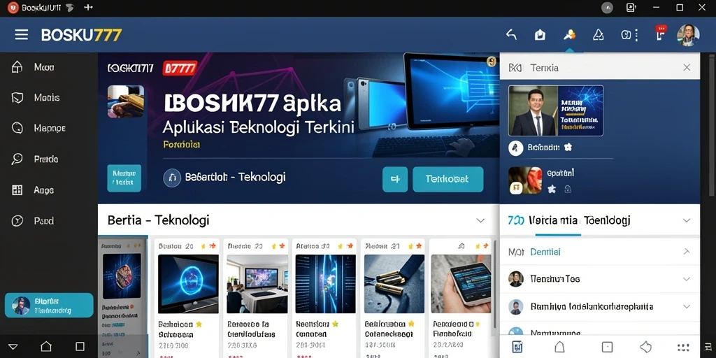 Antarmuka pengguna modern aplikasi BOSKU777 untuk berita teknologi.