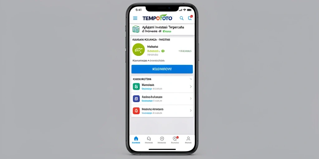 Antarmuka aplikasi TEMPOTOTO dengan fitur investasi yang lengkap.
